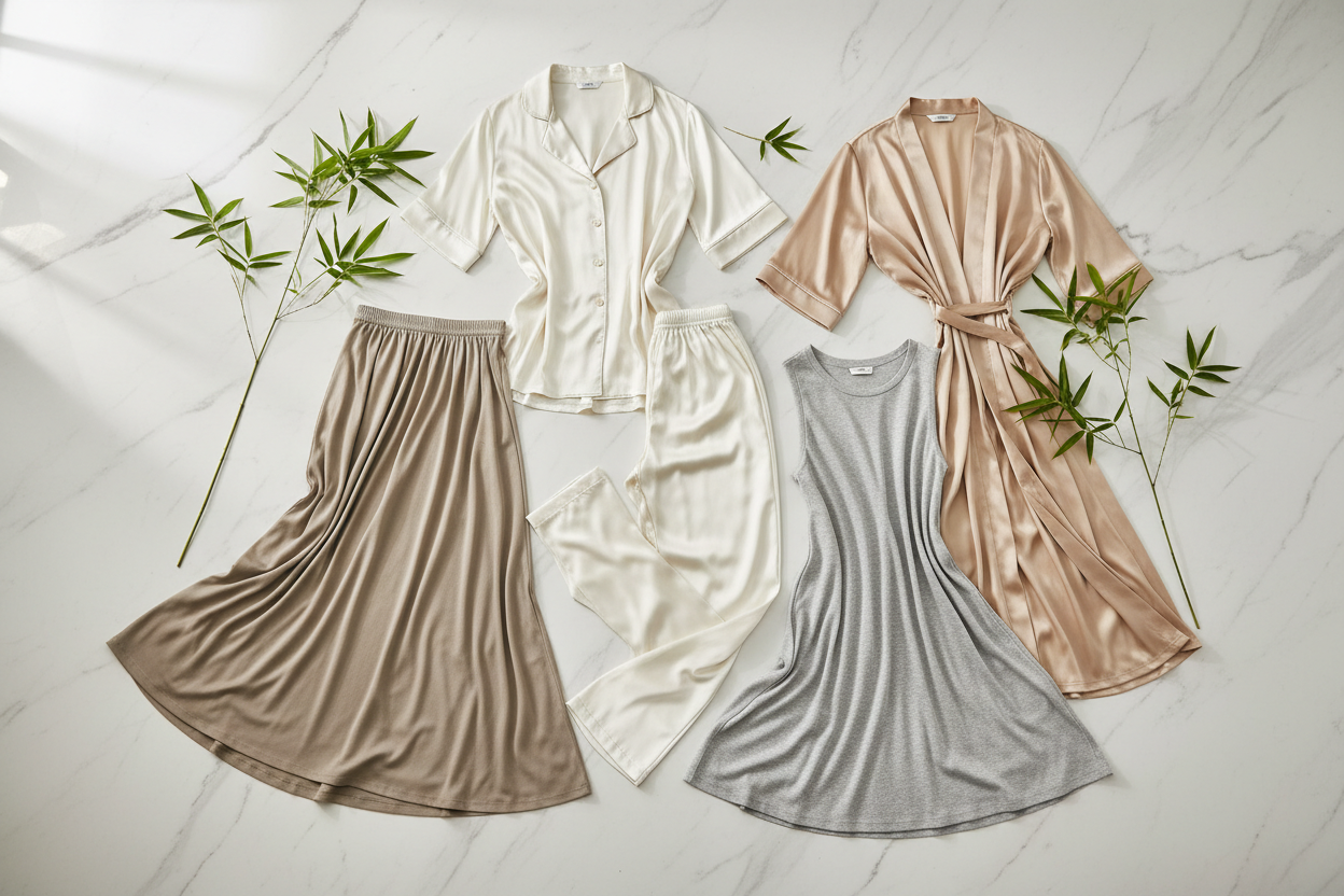  bamboo viscose Ideal Applications

Loungewear &amp; Sleepwear: Soft pyjamas, robes, and comfortable home apparel.

Dresses &amp; Skirts: Flowing knit dresses and skirts where beautiful movement is key.

Luxury Linings: Extremely soft and breathable linings for tailored garments.