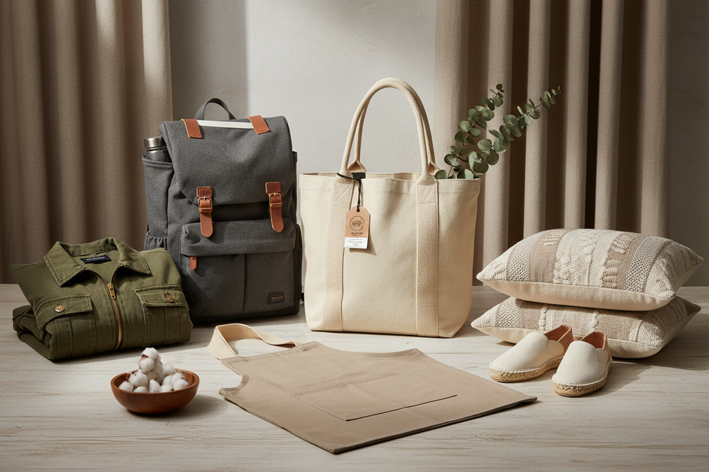  Ideal Applications
This GOTS-Certified Organic Cotton Canvas is a versatile and vital material for creating structured, long-lasting products:

Bags &amp; Accessories: Essential for durable tote bags, backpacks, duffels, and utility pouches.

Outerwear: Perfect for rugged jackets, vests, aprons, and workwear where resistance to wear is necessary.

Home Textiles: Excellent for slipcovers, heavy curtains, decorative pillows, and wall hangings due to its stability and structured drape.
Footwear