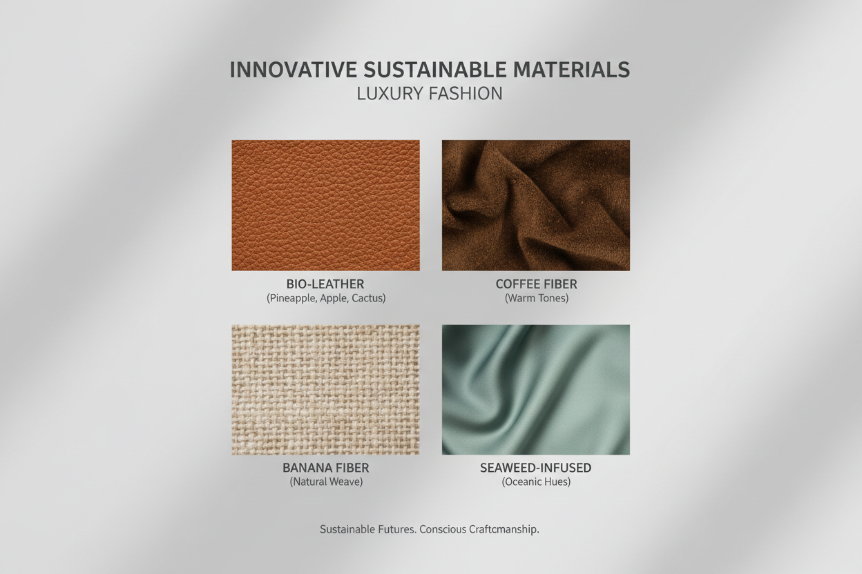Key Types of Innovative Materials (Examples)
Material Type	Core Composition	Key Innovation Point	Target Use
Bio-Based Leather Alternatives	Plant-derived waste (e.g., Pineapple leaf fiber, Apple waste, Cactus)	Cruelty-Free & Resource Saving. Offers the look and feel of leather without animal or plastic components.	Accessories, Footwear, Bags, Outerwear trim.
Advanced Bio-Fibers	Novel natural sources (e.g., Coffee grounds, Banana fibers, Seaweed-infused materials)	Unique Performance & Low Impact. Utilizes was