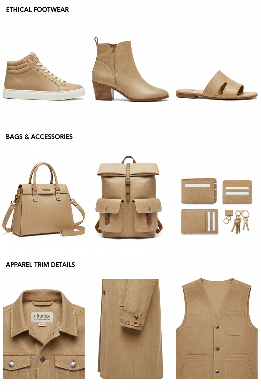 pinatex ideal application Footwear: High-end ethical sneakers, boots, and sandals.

Bags & Accessories: Wallets, handbags, backpacks, and small leather goods.

Apparel Trim: Collars, cuffs, and detailing on jackets, coats, and vests.