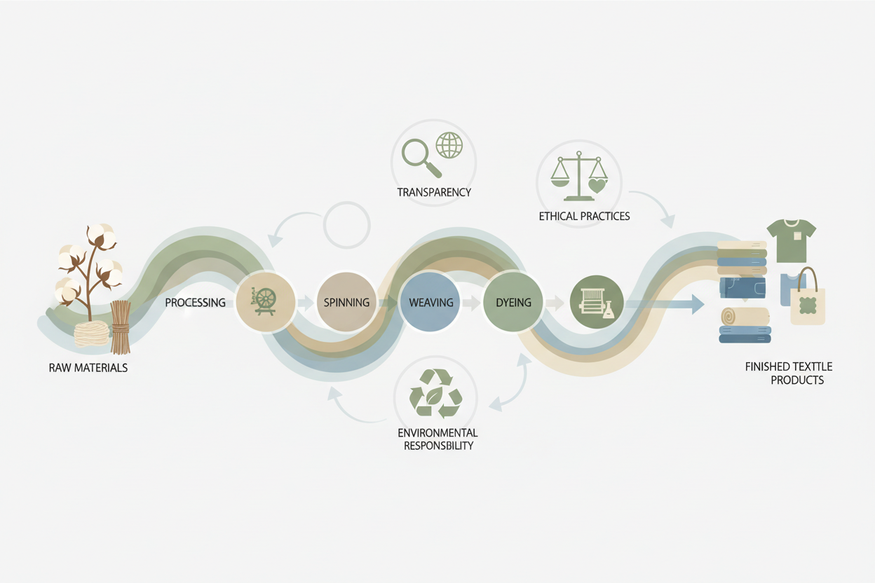 What Is Fabric Traceability?
Fabric traceability means understanding where materials come from, how they are processed, and who is involved at every stage. In a global supply chain, this clarity is essential to support ethical practices, reduce environmental impact, and build trust.
EcoTrace™ enables transparency across conventional, blended, and responsible fabrics used in fashion and interior textiles.