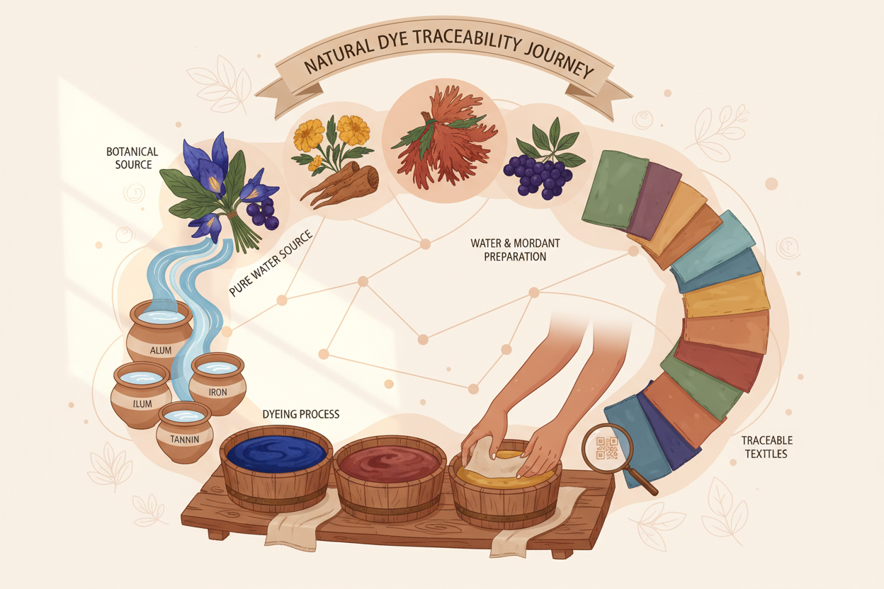 What Makes Natural Dye Traceability Important?
Natural dyeing involves multiple variables — raw dye sources, water usage, mordants, and artisan skill. EcoTrace™ ensures these elements are documented clearly, allowing brands and consumers to understand both the beauty and responsibility behind naturally dyed textiles.