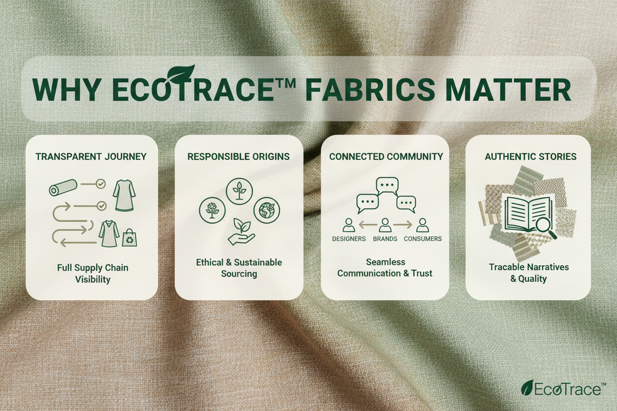 Why EcoTrace™ Fabrics Matter
✔️ Greater transparency across fabric sourcing
✔️ Support for responsible and compliant supply chains
✔️ Clear communication for buyers, designers, and retailers
✔️ Enhanced product storytelling and credibility in visual representation